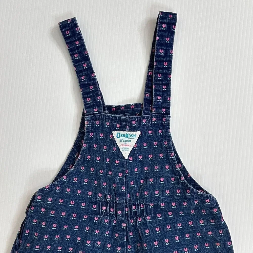 Vintage OshKosh B’gosh Denim Skirtall 6X Girls USA Made Floral Cute Americana
